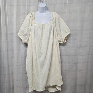 Boohoo Dress Cream Shift Coquette Boho Puff Sleeve 18 NWT